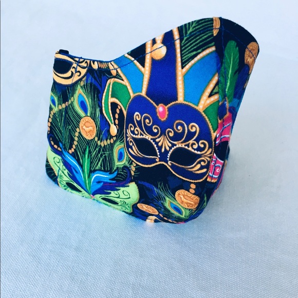 HAND CRAFTED FACE MASK GREENS GOLD BLUE MARDI GRAS - Picture 3 of 7